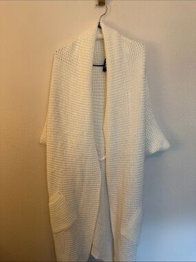 Open-Front Cream Knit Cardigan with Pockets